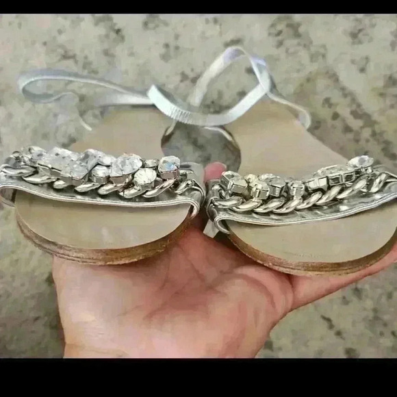 Miu Miu Womens Silver Crystal Strap Flat Designer Embellished Evening Sandal 40 - Picture 6 of 16